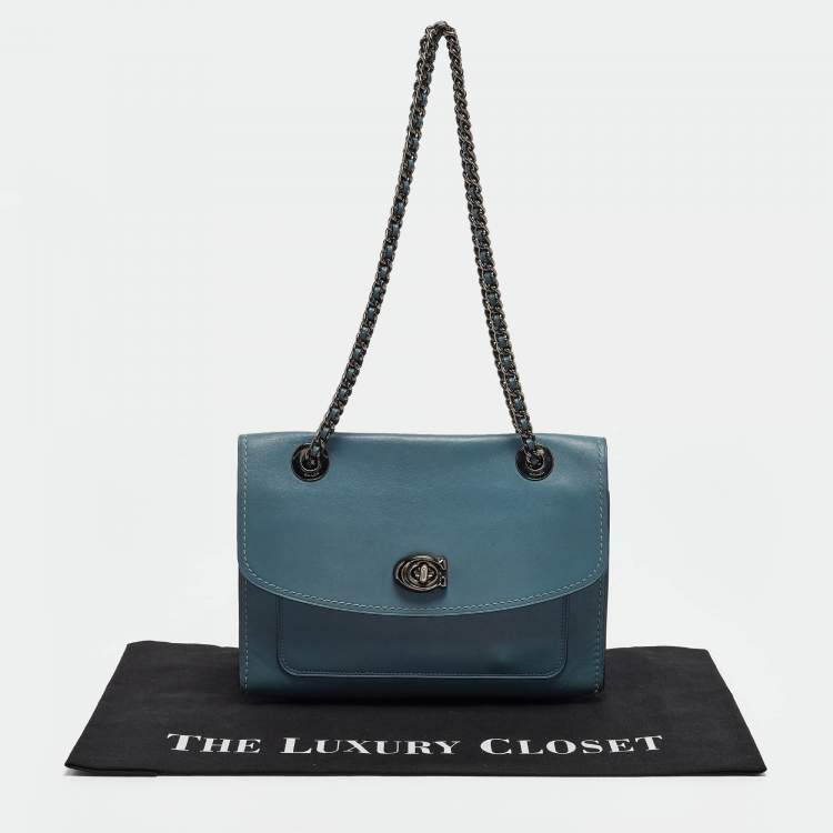 مملوكة مسبقًا Coach Blue Leather Small Parker Chain Flap Shoulder Bag