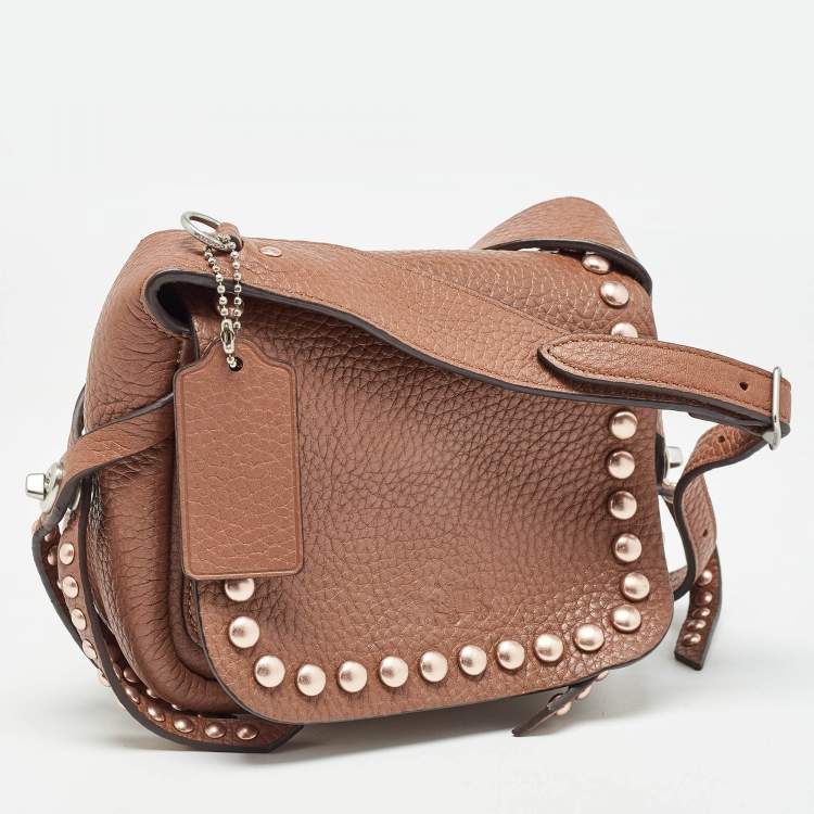 Pre Owned Coach Brown Leather Rivets Dakotah Crossbody Bag