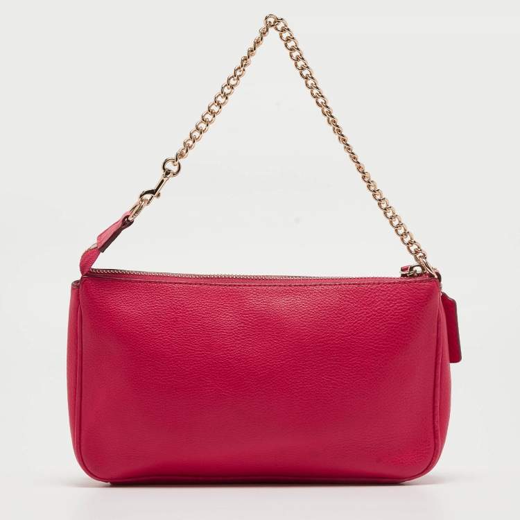 Pre Owned Coach Hot Pink Leather Baguette Bag