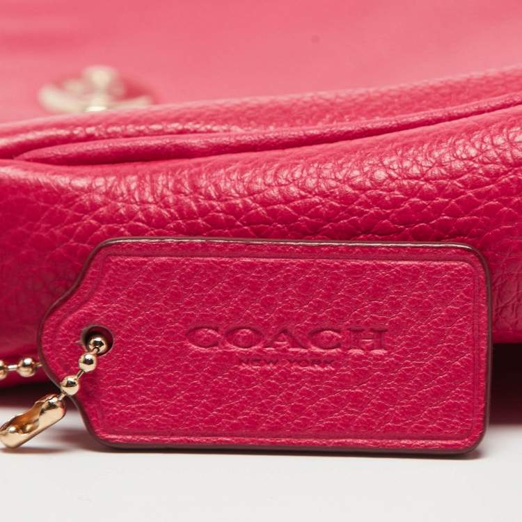 Pre Owned Coach Hot Pink Leather Baguette Bag