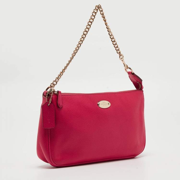 Pre Owned Coach Hot Pink Leather Baguette Bag