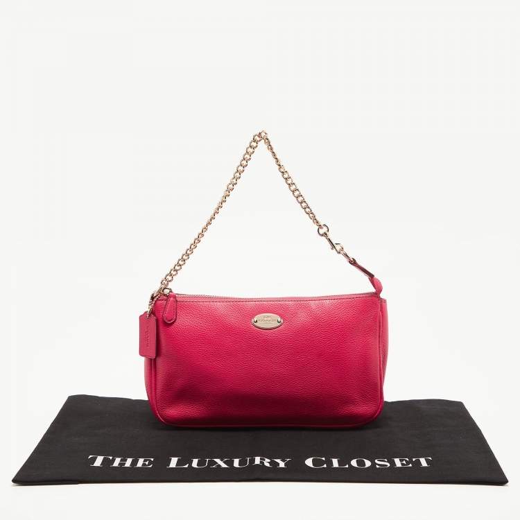 Pre Owned Coach Hot Pink Leather Baguette Bag
