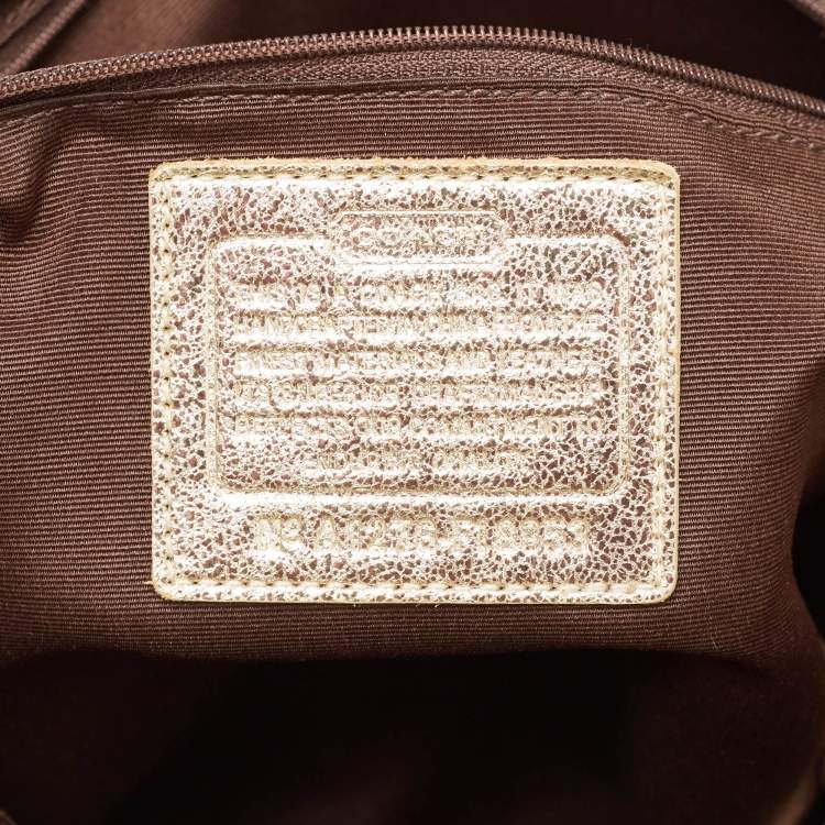 Pre Owned Coach Beige/Gold Signature Coated Canvas and Leather Heritage Star Tote
