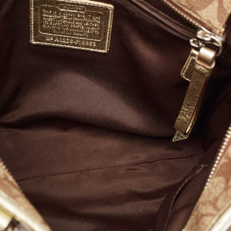 Pre Owned Coach Beige/Gold Signature Coated Canvas and Leather Heritage Star Tote