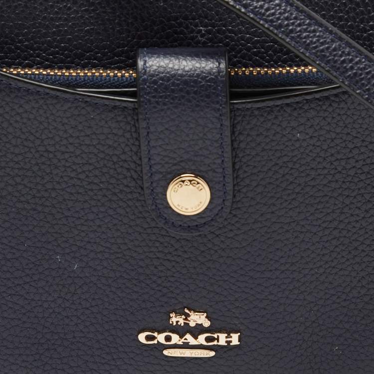 Pre Owned Coach Navy Blue Leather Noa Pop Up Crossbody Bag