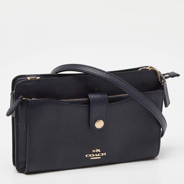 Pre Owned Coach Navy Blue Leather Noa Pop Up Crossbody Bag