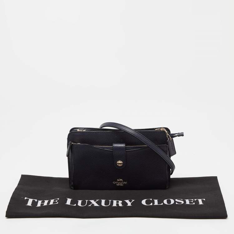 Pre Owned Coach Navy Blue Leather Noa Pop Up Crossbody Bag