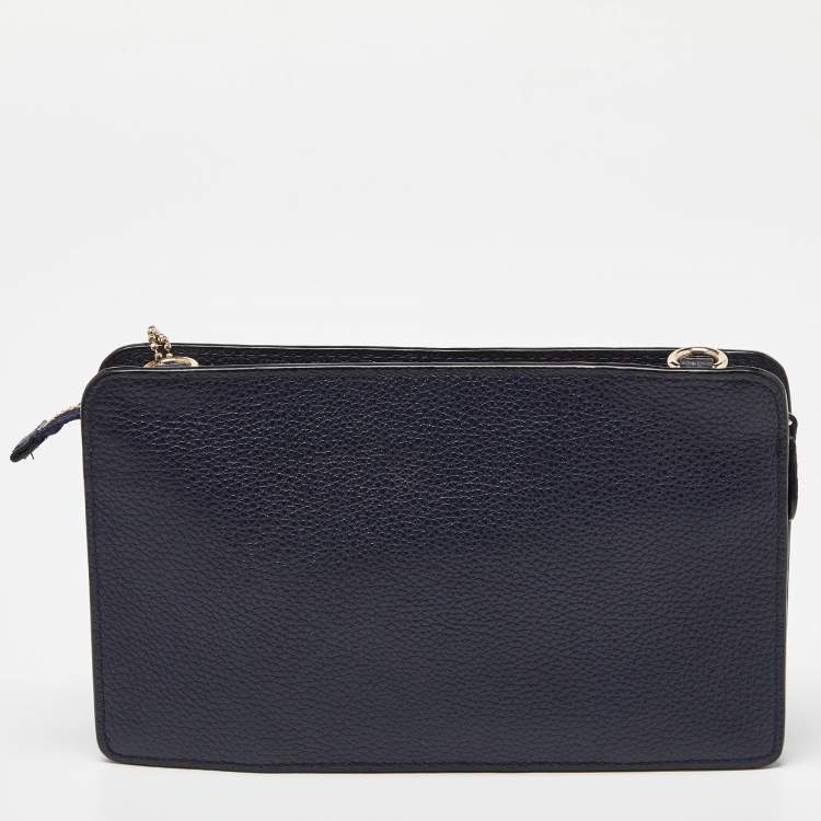 Pre Owned Coach Navy Blue Leather Noa Pop Up Crossbody Bag