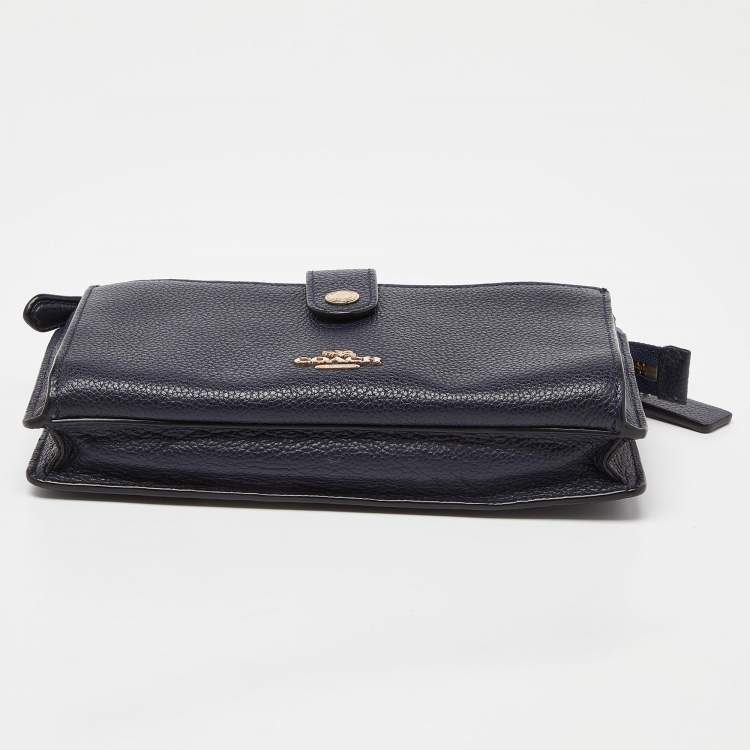 Pre Owned Coach Navy Blue Leather Noa Pop Up Crossbody Bag