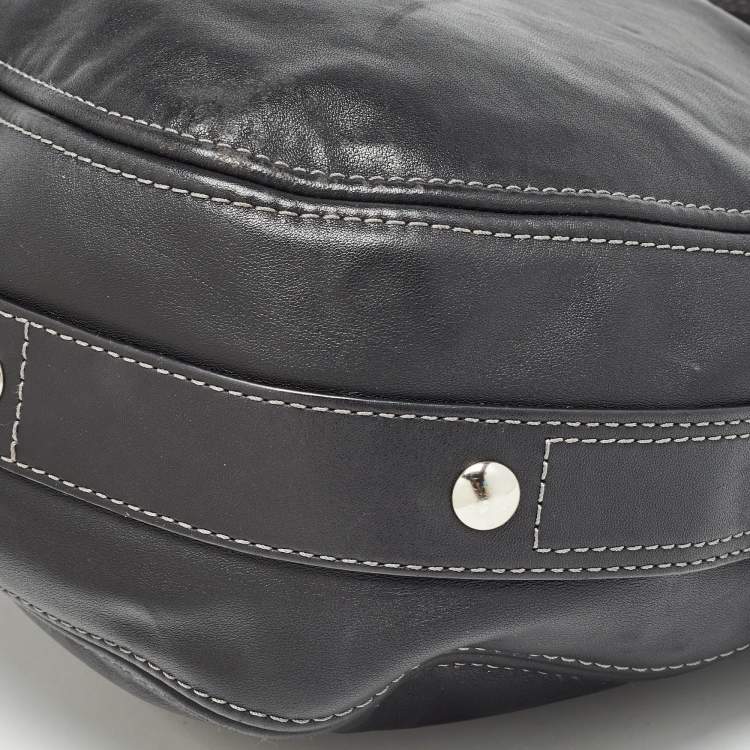 Pre Owned Coach Black Leather Logo Hobo