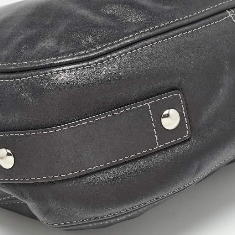 Pre Owned Coach Black Leather Logo Hobo