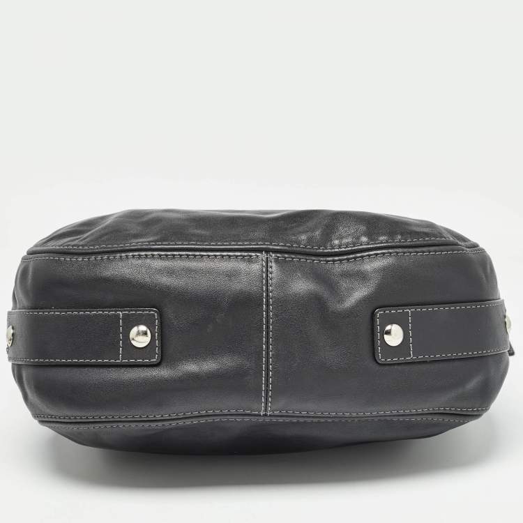 Pre Owned Coach Black Leather Logo Hobo
