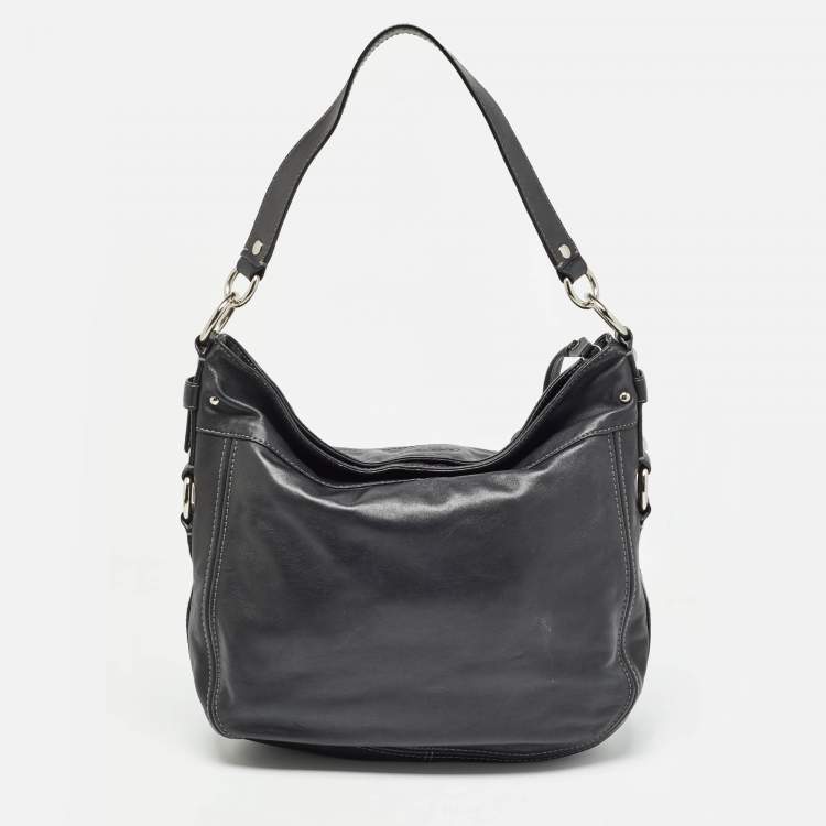 Pre Owned Coach Black Leather Logo Hobo