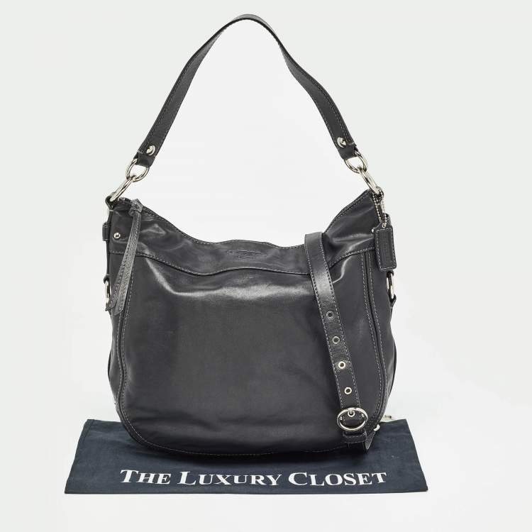 Pre Owned Coach Black Leather Logo Hobo