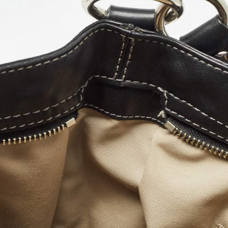 Pre Owned Coach Black Leather Logo Hobo