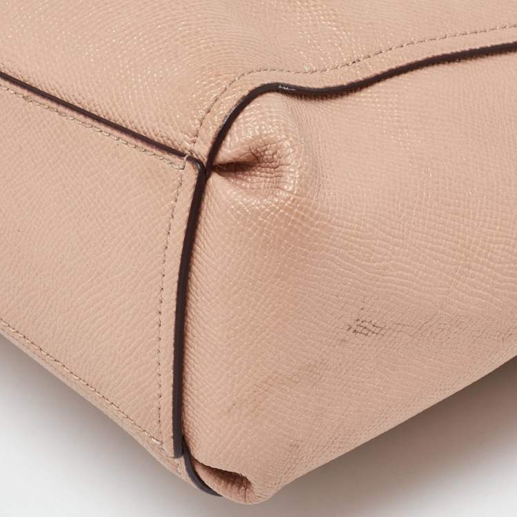 Pre Owned Coach Peach Leather Mini Brooke Carryall Satchel