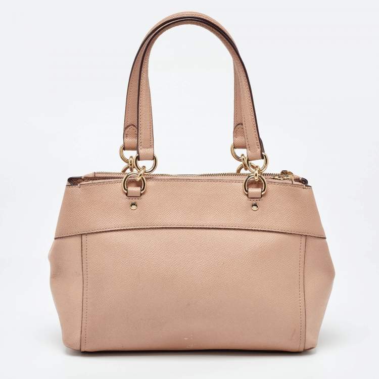 Pre Owned Coach Peach Leather Mini Brooke Carryall Satchel