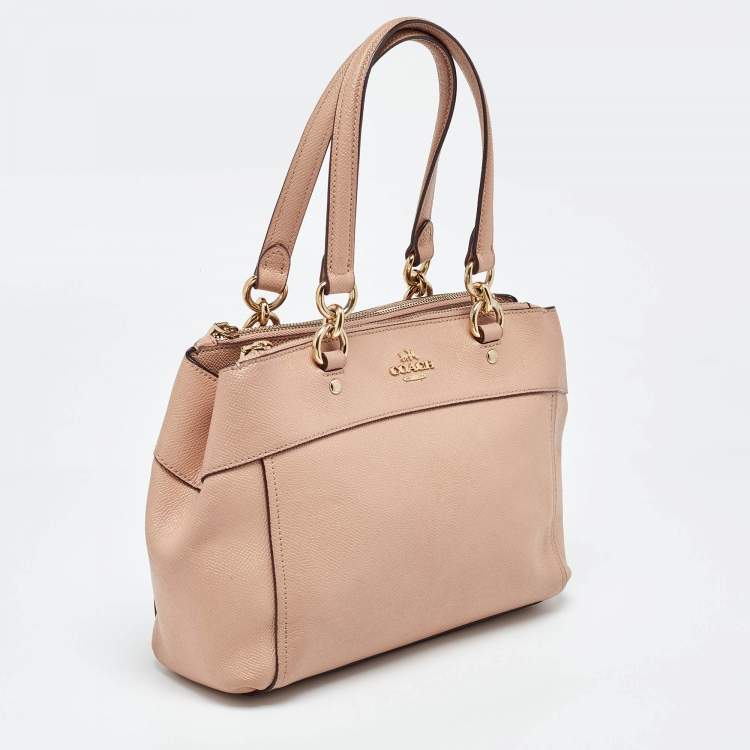 Pre Owned Coach Peach Leather Mini Brooke Carryall Satchel