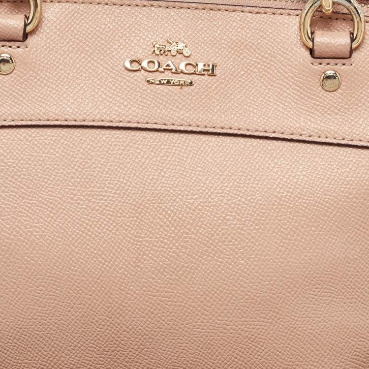 Pre Owned Coach Peach Leather Mini Brooke Carryall Satchel