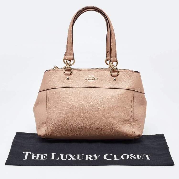 Pre Owned Coach Peach Leather Mini Brooke Carryall Satchel