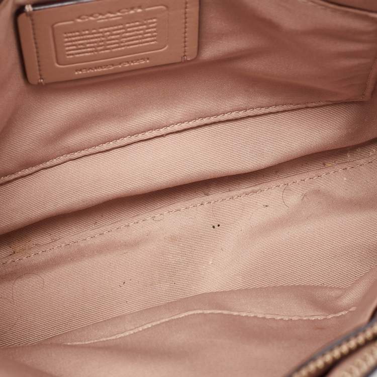 Pre Owned Coach Peach Leather Mini Brooke Carryall Satchel