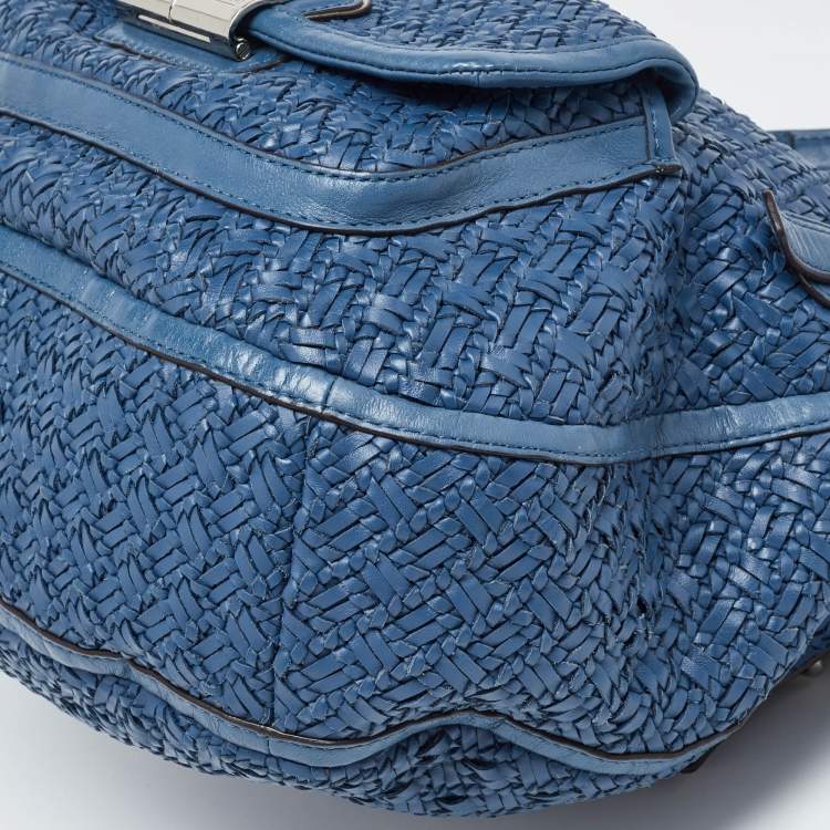 Pre Owned Coach Blue Woven Leather Kristin Hobo