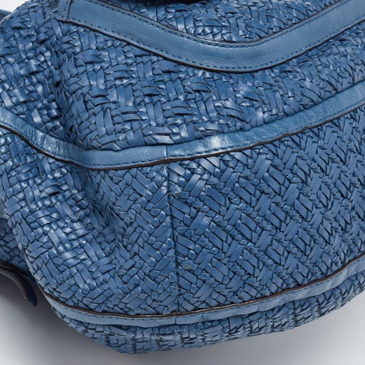 Pre Owned Coach Blue Woven Leather Kristin Hobo