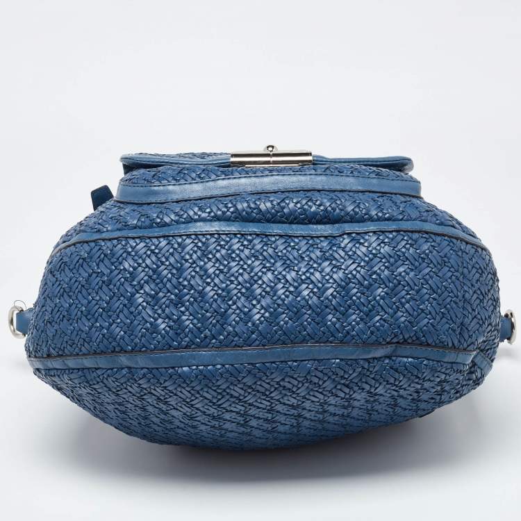 Pre Owned Coach Blue Woven Leather Kristin Hobo