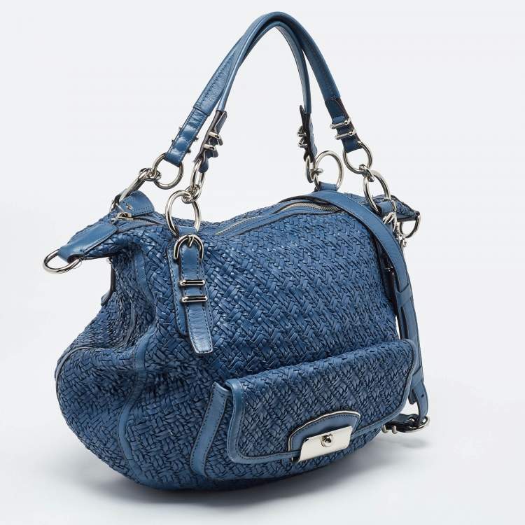 Pre Owned Coach Blue Woven Leather Kristin Hobo