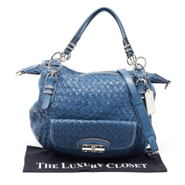 Pre Owned Coach Blue Woven Leather Kristin Hobo