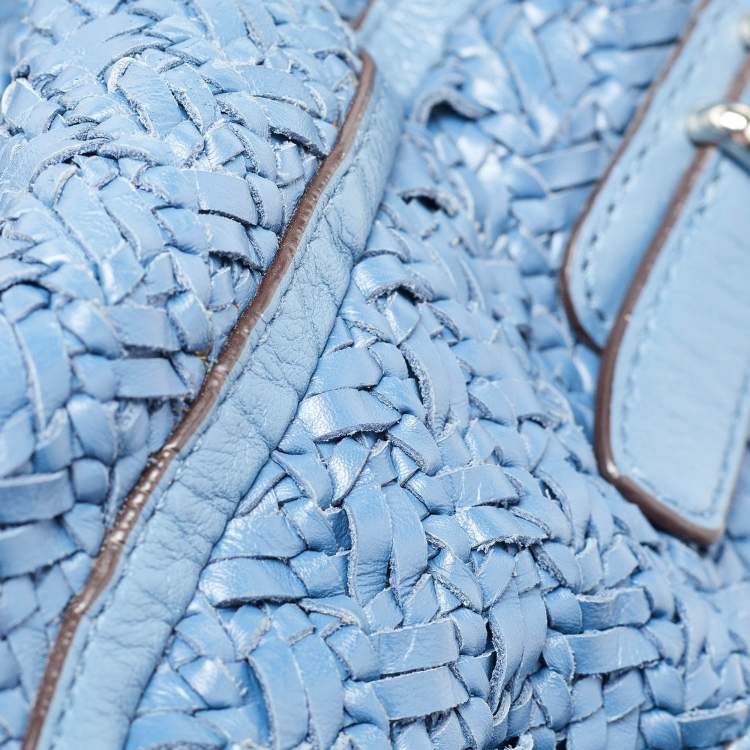 Pre Owned Coach Blue Woven Leather Kristin Hobo