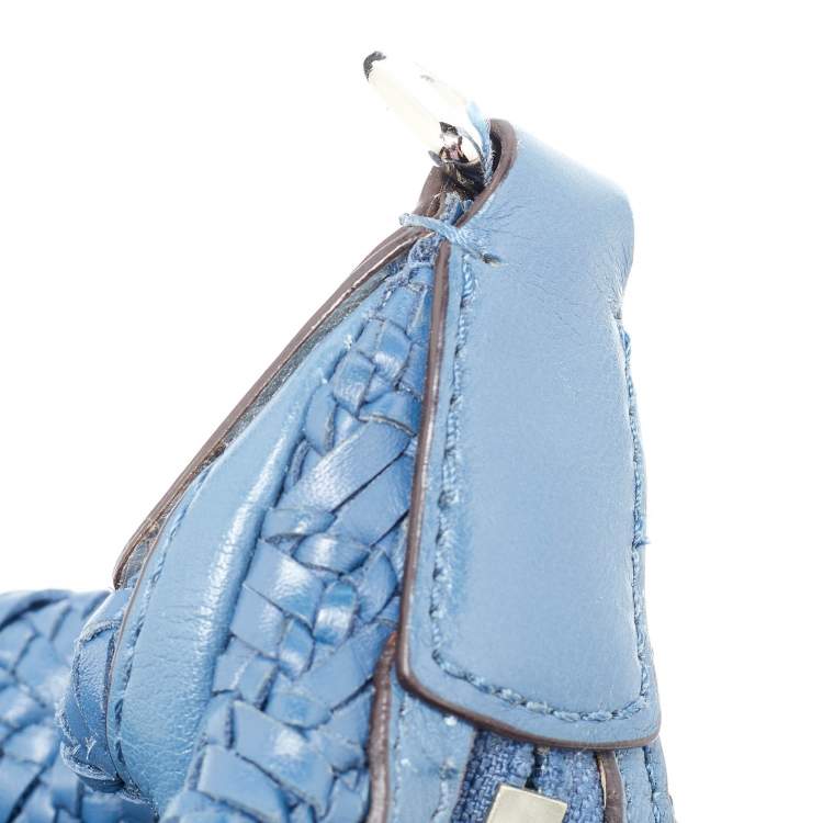 Pre Owned Coach Blue Woven Leather Kristin Hobo