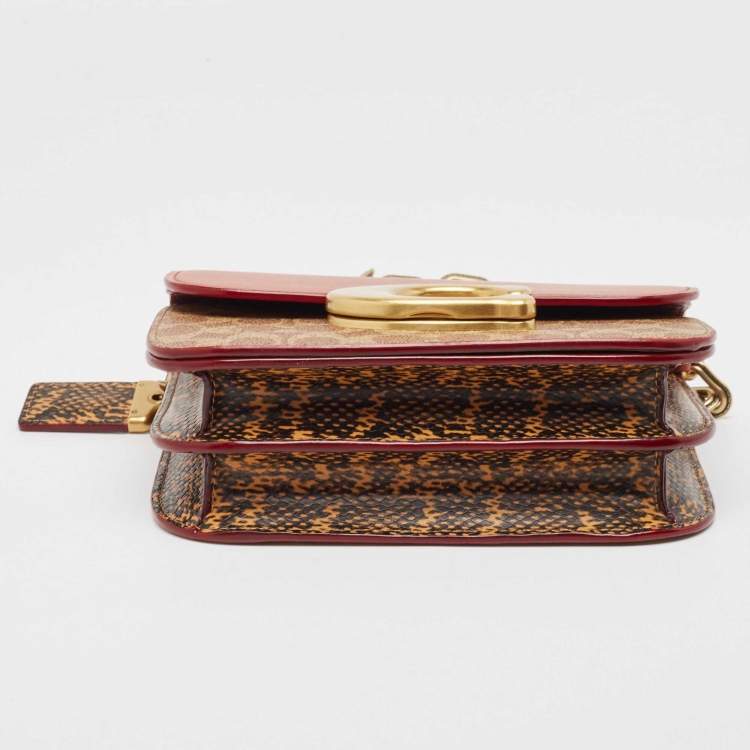 Pre Owned Coach Brown/Beige Signature Coated Canvas, Python Embossed and Leather Idol Bag