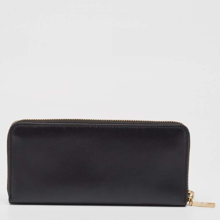 Pre Owned Coach Black Leather Accordion Zip Around Wallet