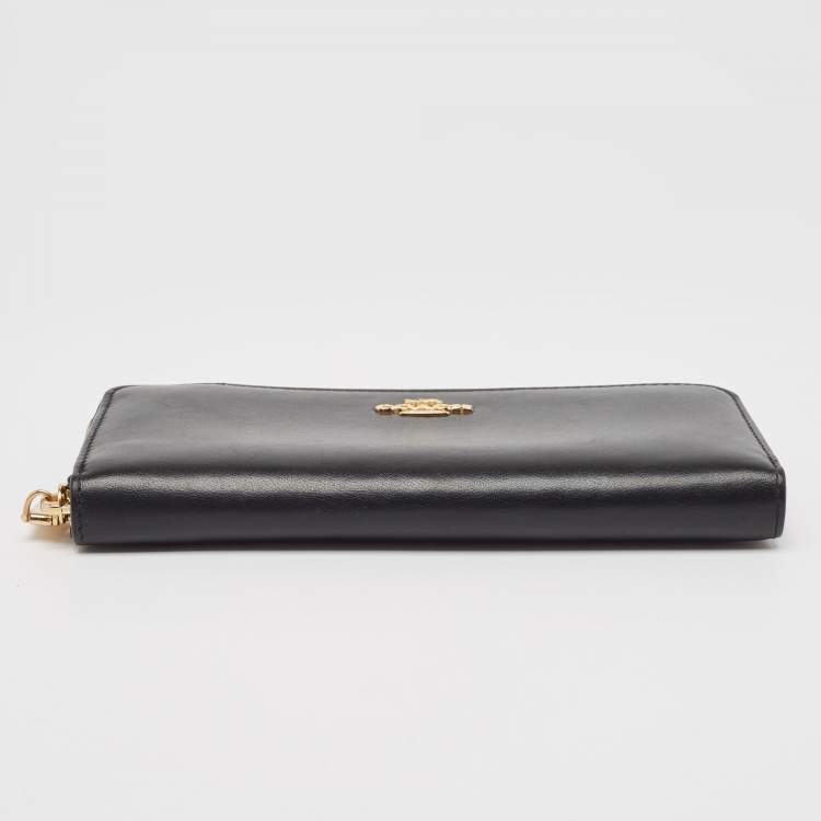 Pre Owned Coach Black Leather Accordion Zip Around Wallet