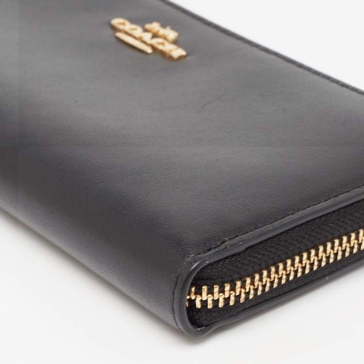 Pre Owned Coach Black Leather Accordion Zip Around Wallet