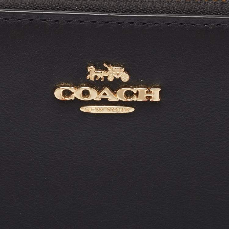 Pre Owned Coach Black Leather Accordion Zip Around Wallet