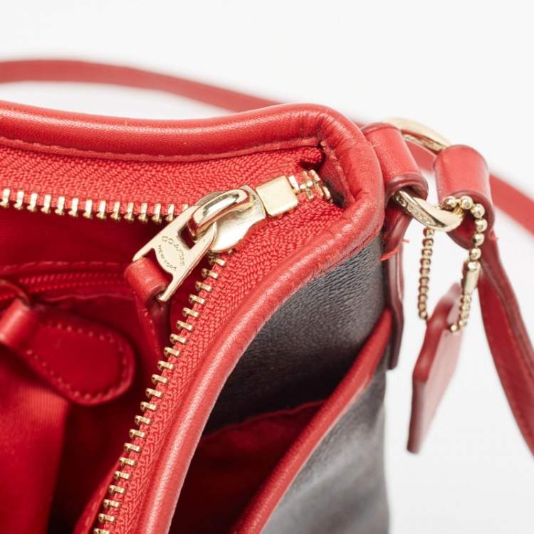 Pre Owned Coach Dark Brown/Red Signature Coated Canvas Varsity Striped File Crossbody Bag
