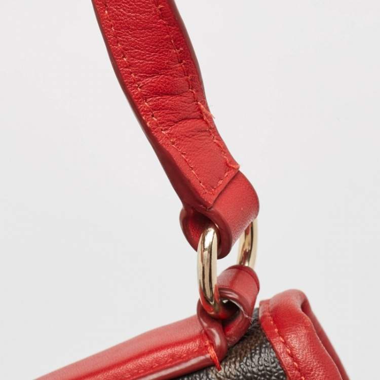 Pre Owned Coach Dark Brown/Red Signature Coated Canvas Varsity Striped File Crossbody Bag