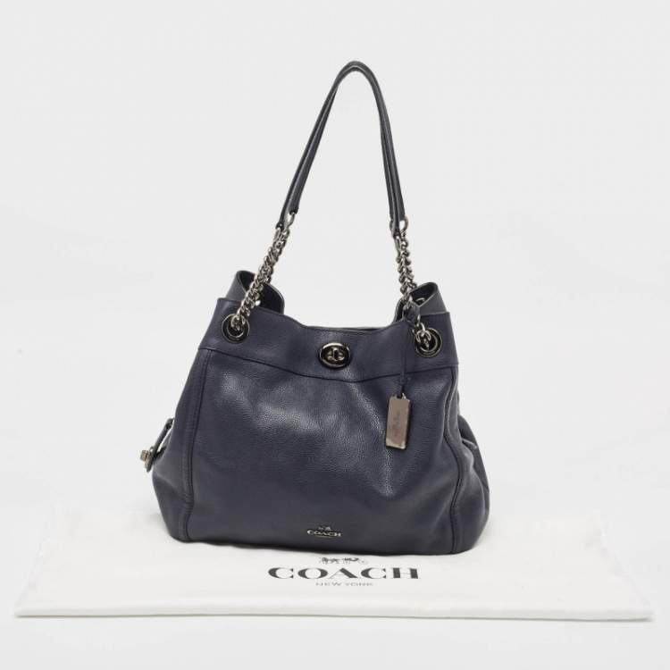 Pre Owned Coach Navy Blue Leather Edie Shoulder Bag