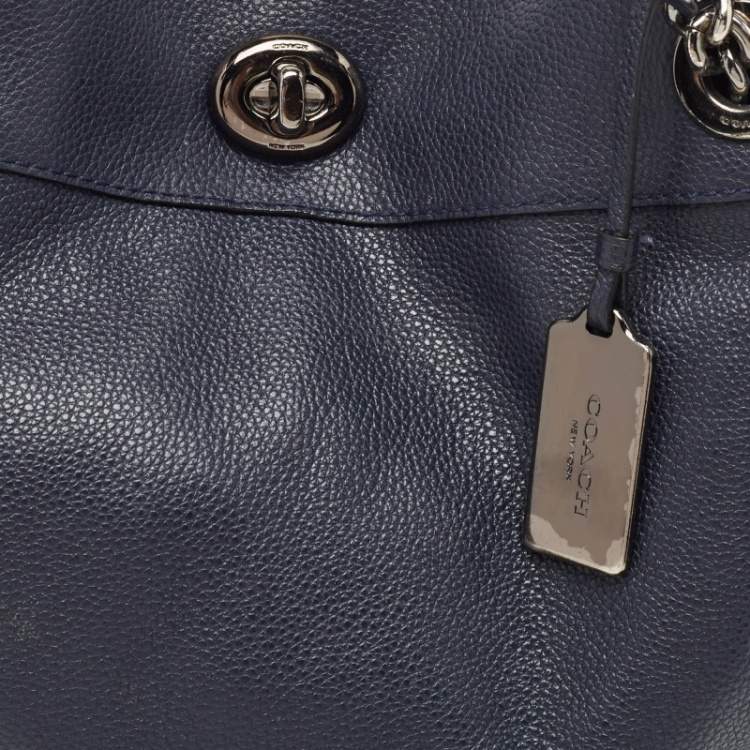 Pre Owned Coach Navy Blue Leather Edie Shoulder Bag