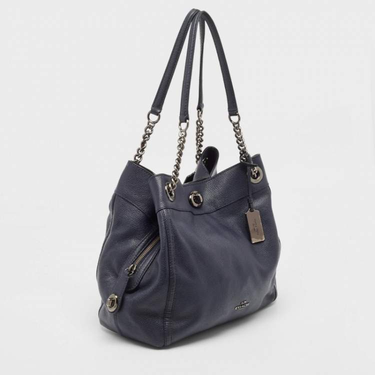 Pre Owned Coach Navy Blue Leather Edie Shoulder Bag
