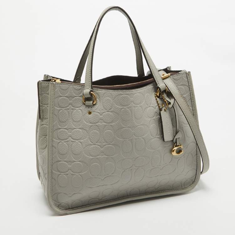 Pre Owned Coach Grey Signature Embossed Leather Tyler Carryall Tote