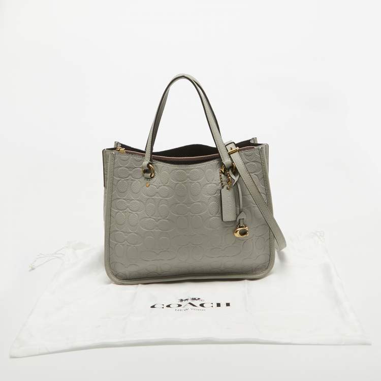 Pre Owned Coach Grey Signature Embossed Leather Tyler Carryall Tote
