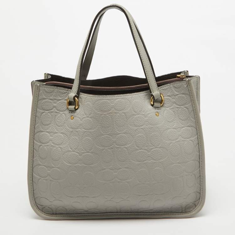 Pre Owned Coach Grey Signature Embossed Leather Tyler Carryall Tote