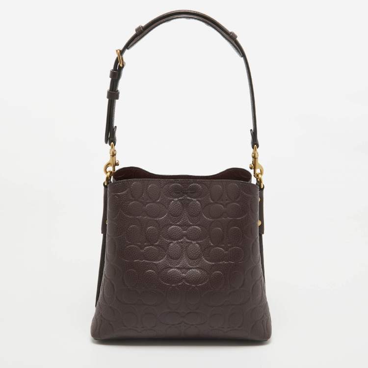Pre Owned Coach Burgundy Signature Embossed Leather Willow Shoulder Bag