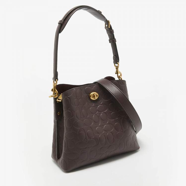 Pre Owned Coach Burgundy Signature Embossed Leather Willow Shoulder Bag