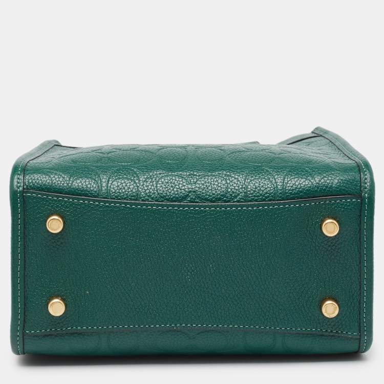 Pre Owned Coach Green Signature Embossed Leather Field Tote