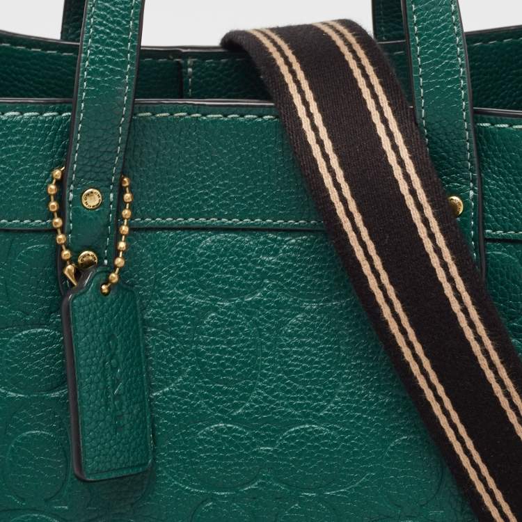 Pre Owned Coach Green Signature Embossed Leather Field Tote