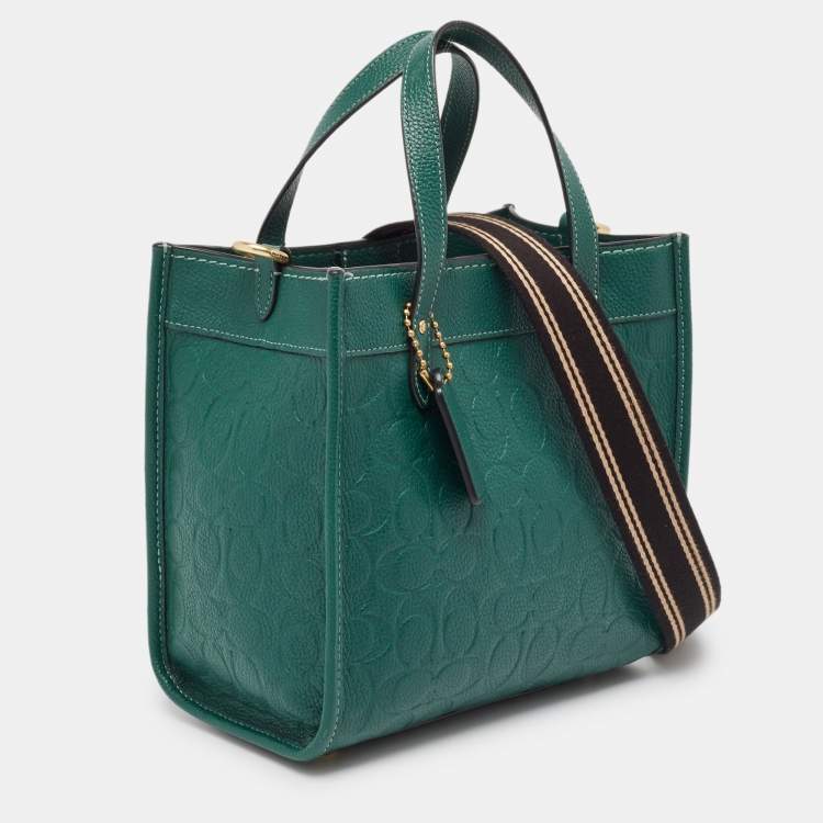 Pre Owned Coach Green Signature Embossed Leather Field Tote